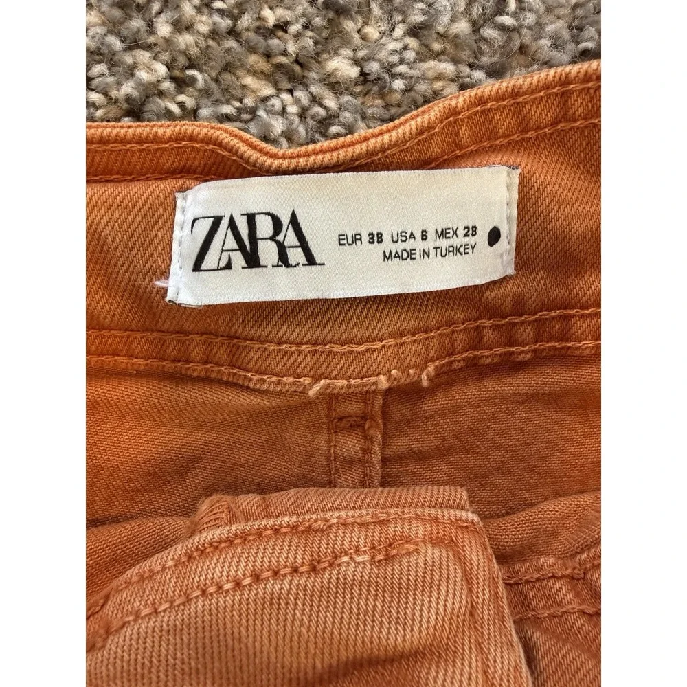Zara Women Marigold The Marine Straight Wide-Leg High Rise Raw Hem Pants Size 6